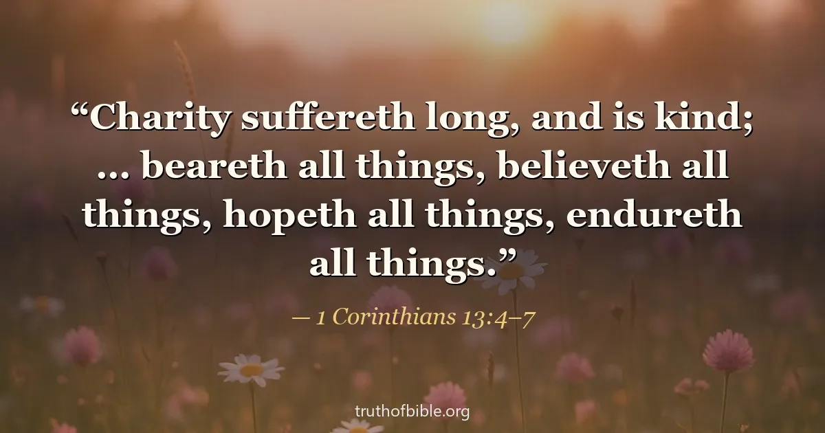 1 Corinthians 13:4–7 — Charity suffereth long, and is kind; … beareth all things, believeth all things, hopeth all things, endureth all things.