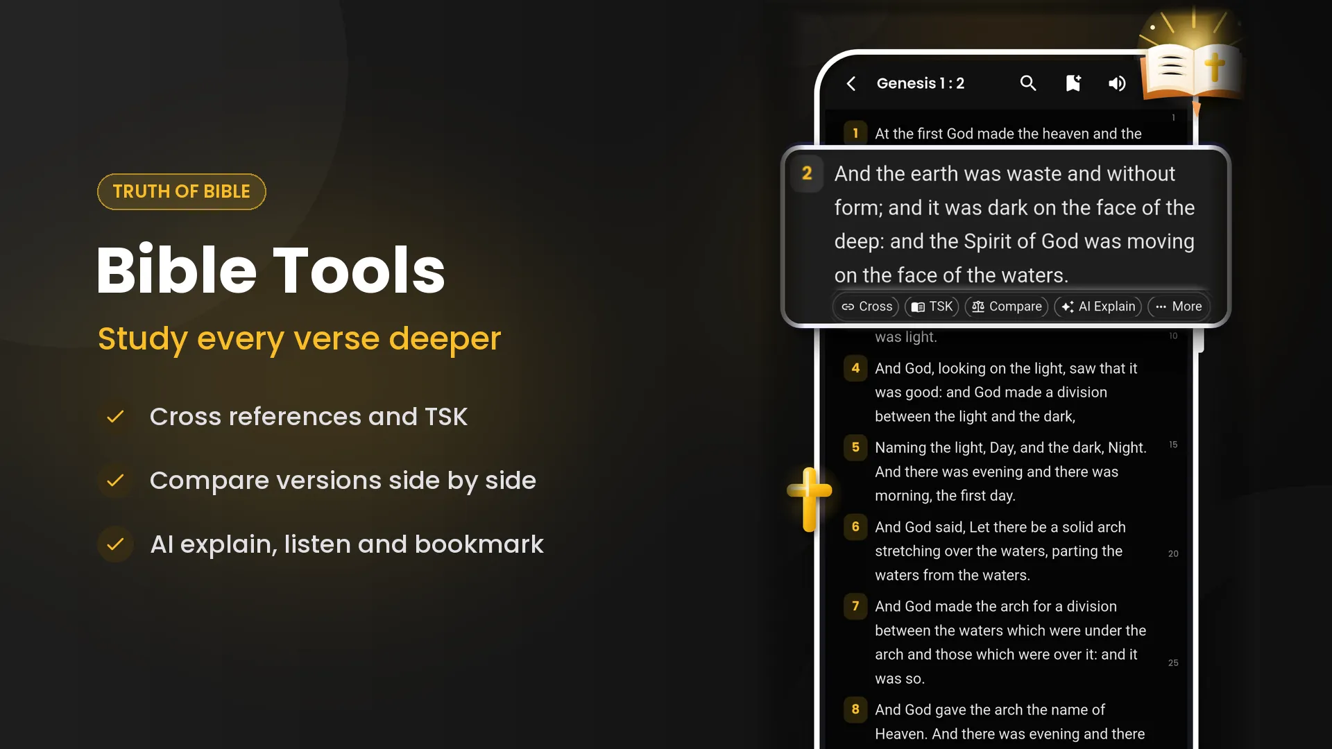 Truth of Bible app — Bible tools: cross references, TSK, compare and listen