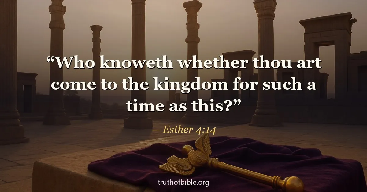 Esther 4:14 — Who knoweth whether thou art come to the kingdom for such a time as this?