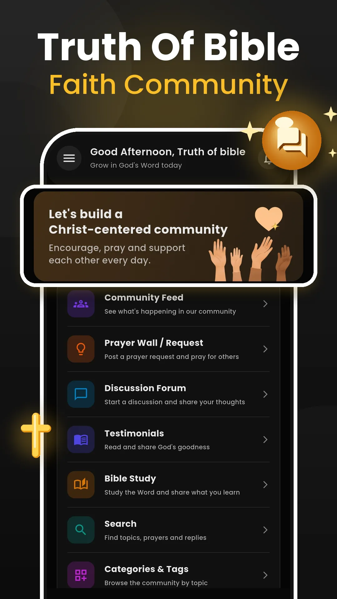 Truth of Bible app — faith community, prayer wall and forum