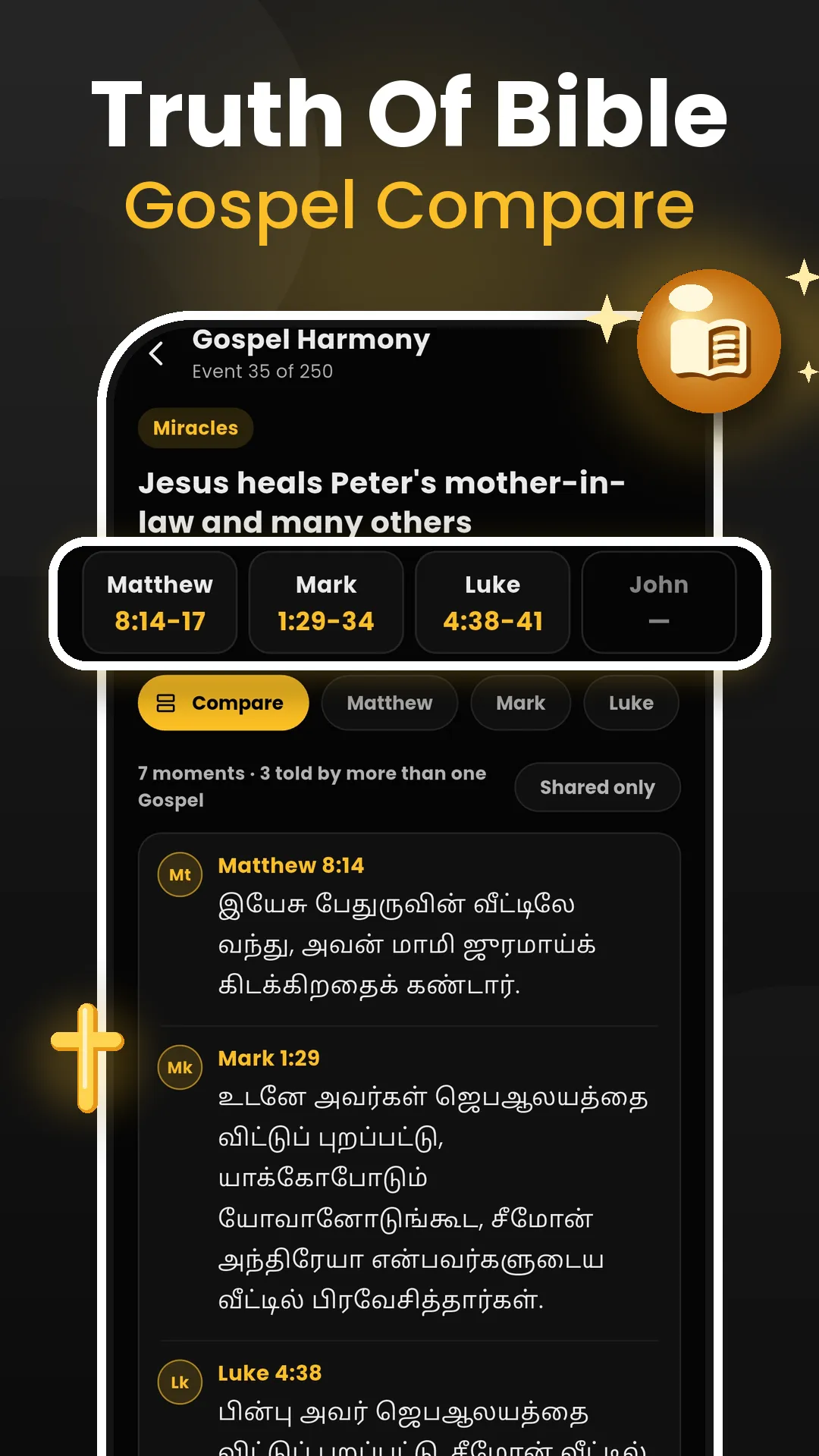Truth of Bible app — Gospel harmony comparing Matthew, Mark, Luke and John