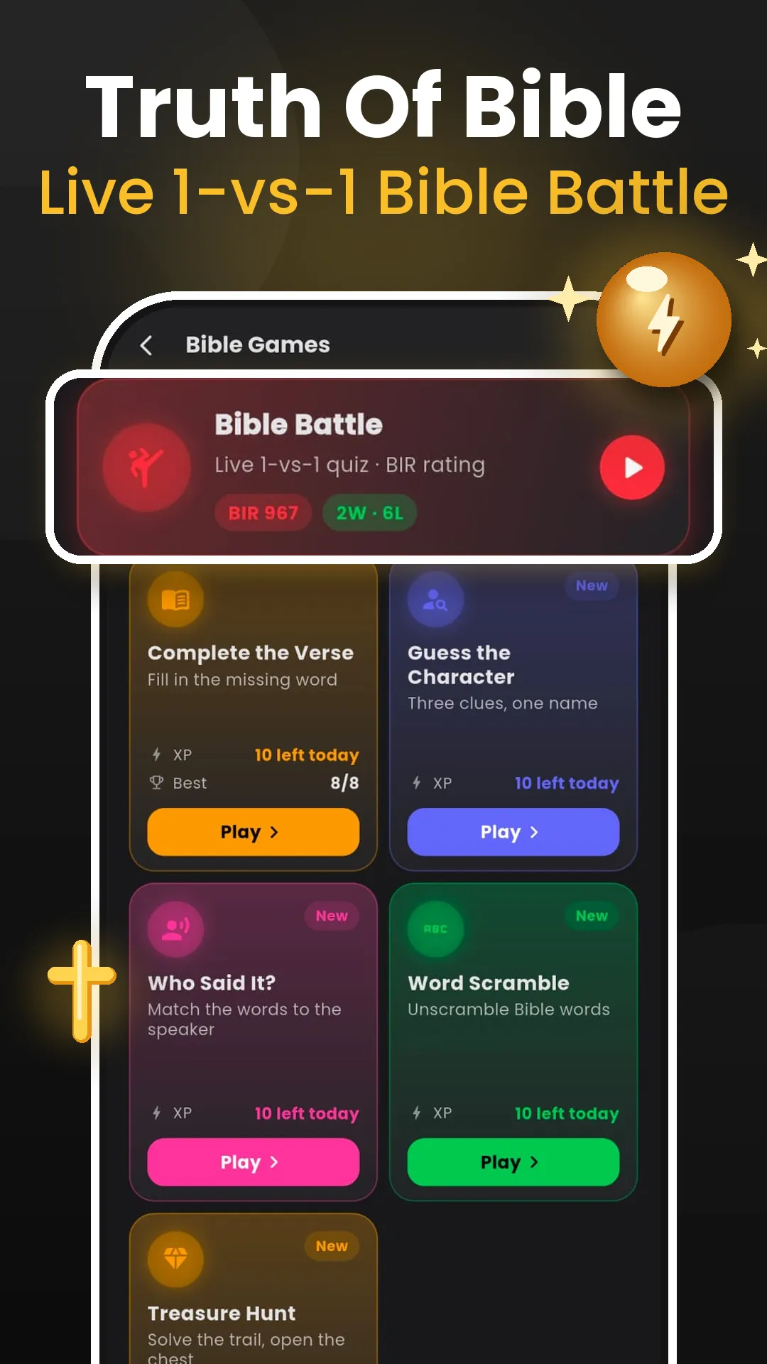 Truth of Bible app — live 1-vs-1 Bible Battle and Bible games